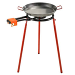 Garcima Mediterraneo 16" Paella Pan Set with 14" Dual-Ring Gas Burner & 30" Reinforced Stand | Authentic Made in Spain | Serves 10