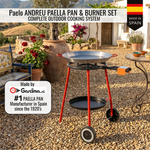 Garcima Andreu 18" Paella Pan Set with Dual-Ring Gas Burner & Wheeled Mobile Stand | Authentic Made in Spain | Serves 12