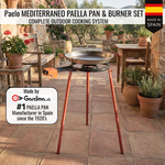 Garcima Mediterraneo 16" Paella Pan Set with 14" Dual-Ring Gas Burner & 30" Reinforced Stand | Authentic Made in Spain | Serves 10