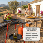 Garcima Andreu 18" Paella Pan Set with Dual-Ring Gas Burner & Wheeled Mobile Stand | Authentic Made in Spain | Serves 12